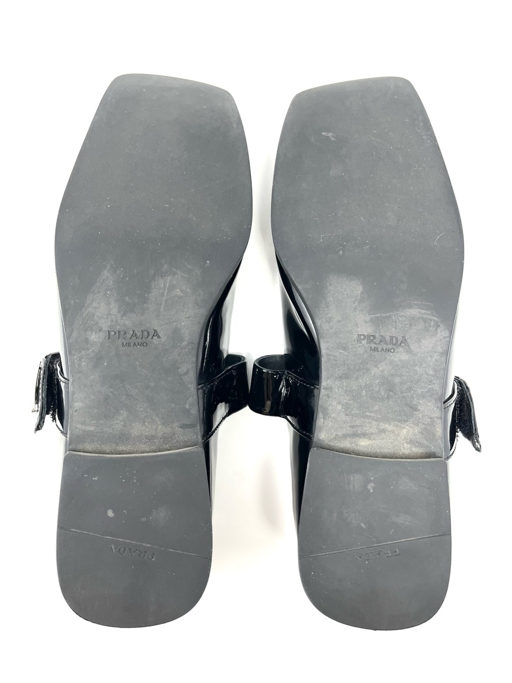 Prada Black Patent Leather Square Toe Triangle Logo Mary Jane Janes Flats 38 8 - Picture 10 of 11
